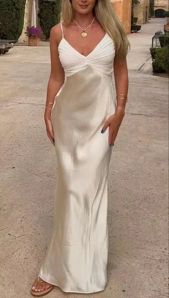 Simple Sheath Spaghetti Strap Ivory Satin Prom Dress Graduation Prom Dress SH2579