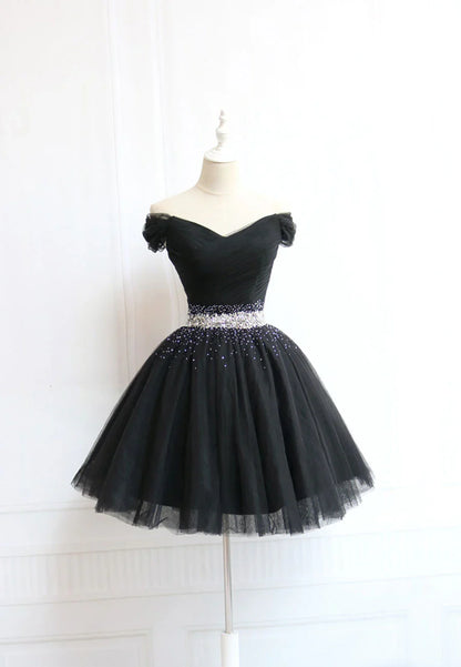 Elegant Homecoming Dress Off the Shoulder Tulle Rinestone Short Prom Dress Back to School Outfits Party Dress  D6098
