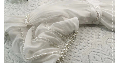 Gorgeous Mermaid Puffle Embroidery Pearl White Chiffon Prom Dress Evening Dress SH2133