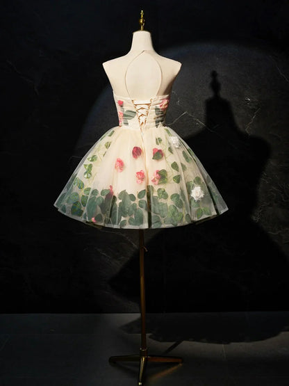 Chic Homecoming Dress Sweetheart Lace Flower Short Prom Dress Back to School Outfits Party Dress  D6088