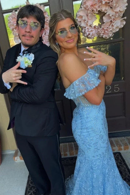 Off-Shoulder Lace Appliques Mermaid Party Prom Dress