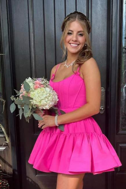 Fuchsia Straps Satin Mini Homecoming Dress