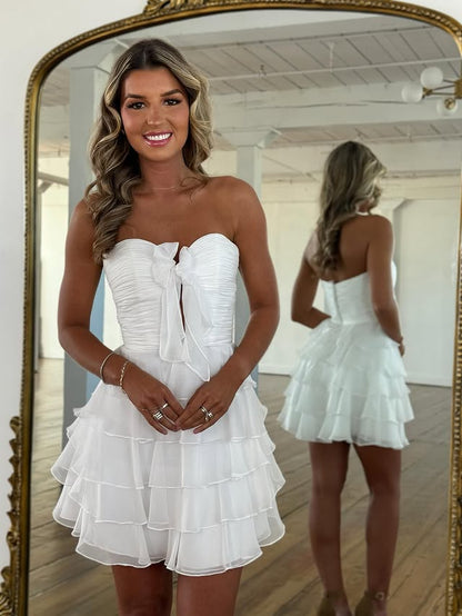 Sweetheart Strapless Empire A-Line Tiered Homecoming Dress