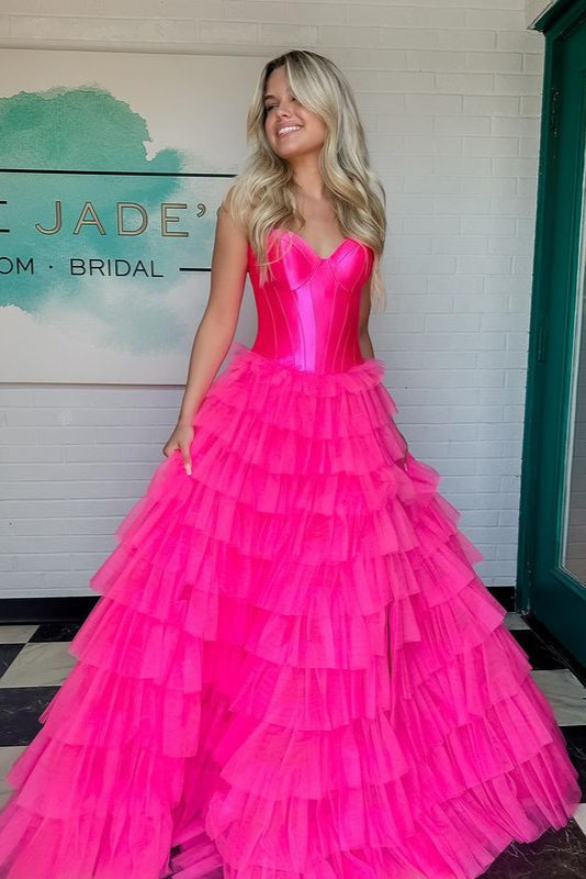 Sweetheart Strapless Two Tone Tiered Long Prom Dress