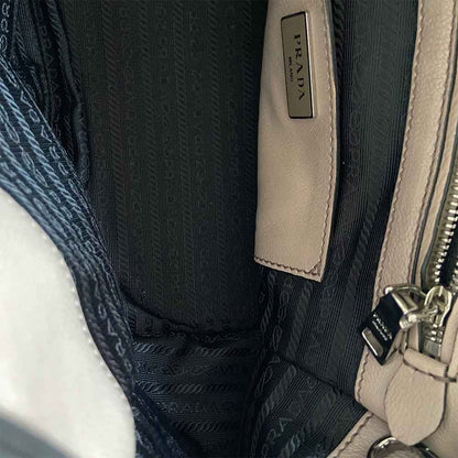 Prada Grey Leather Top Handle Khaki Bag