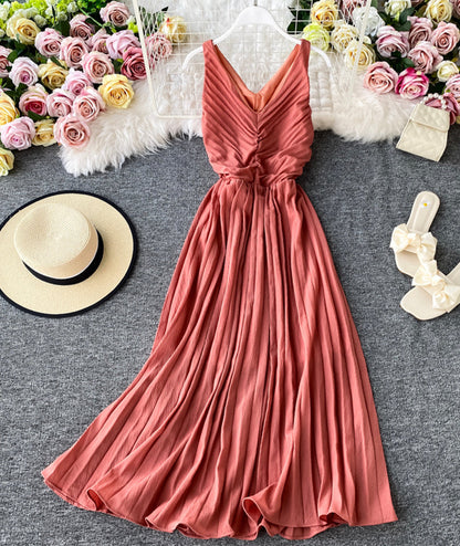 Simple V-neck Dress Sleeveless Dress P267
