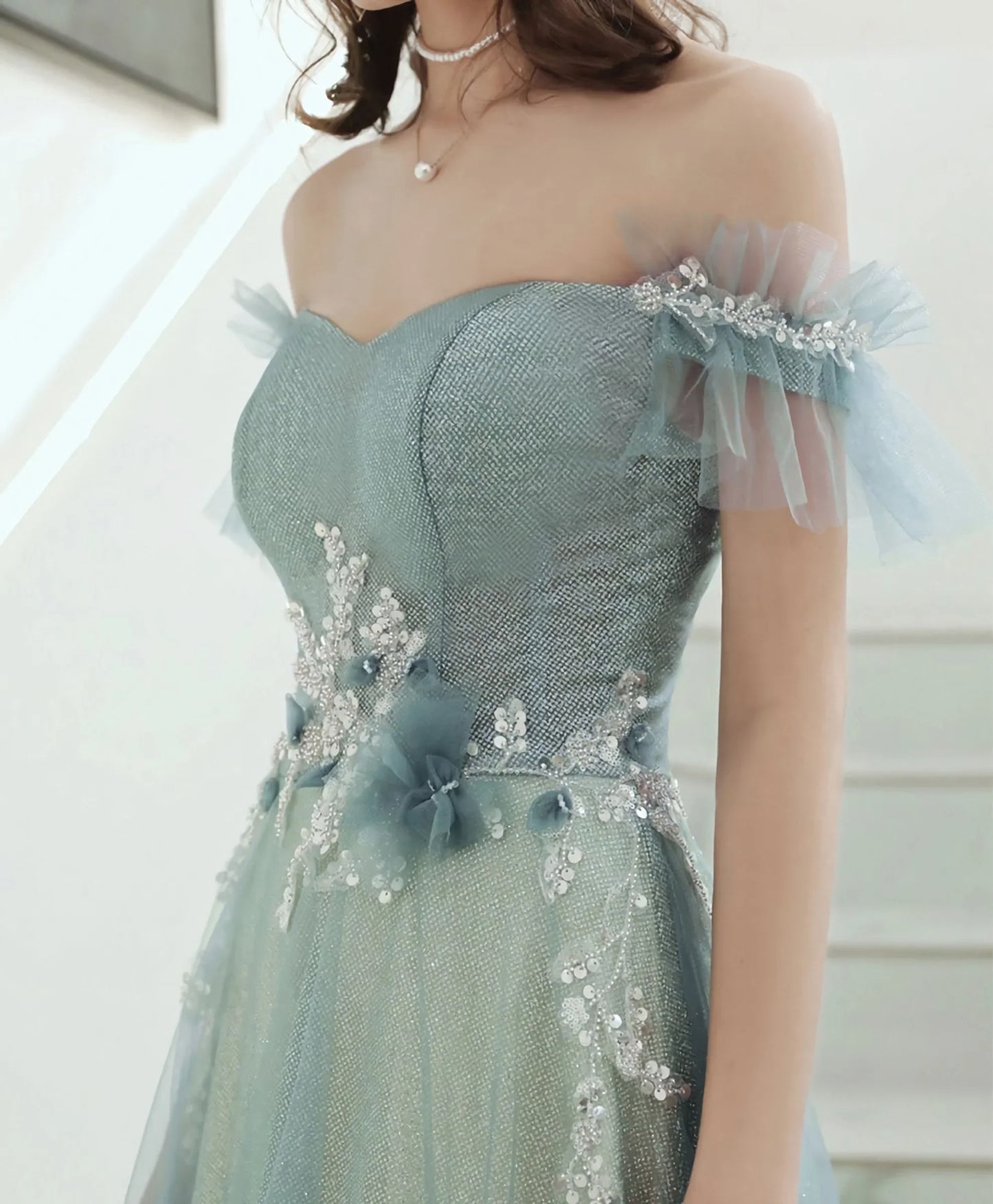 Green Tulle Lace Long Prom Dress, Green Tulle Formal Dress        fg4189