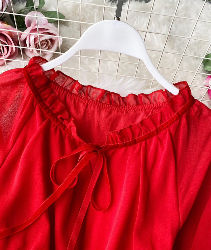 Red A Line Chiffon Dress Fashion Girl Dress P303