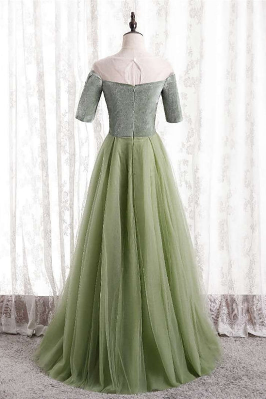 Casual Green A-Line Off-Shoulder Two Tone Party Prom Dress