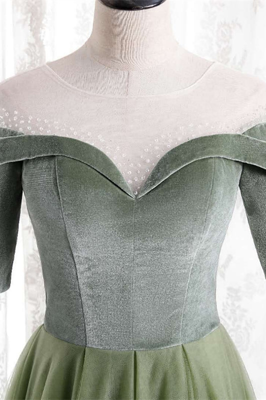 Casual Green A-Line Off-Shoulder Two Tone Party Prom Dress