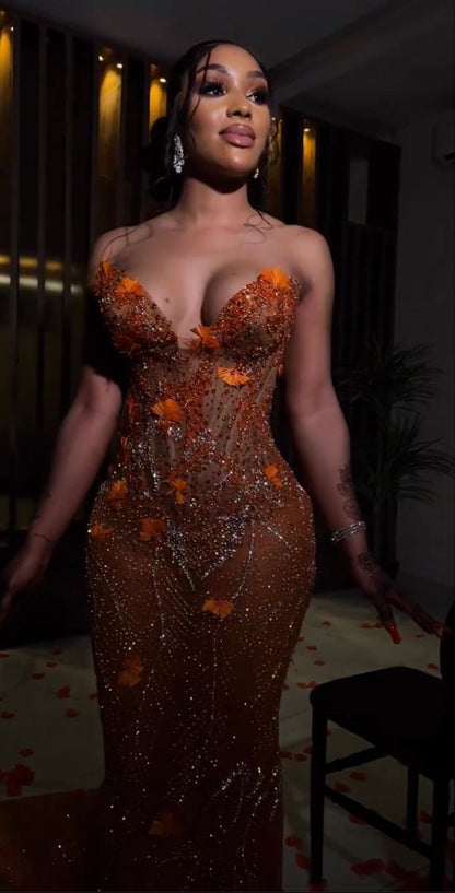 Mermaid Orange Prom Dresses Sleeveless 17th Birthday Outfits P394