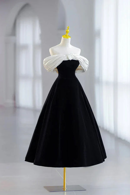 Elegant A Line Off the Shoulder 3D Floral Velvet Prom Dress Evening Dress SH2086