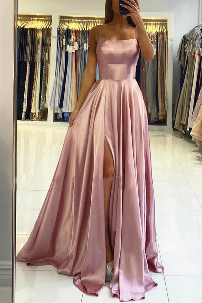 Simple A Line Sage Green Long Prom Dress With Slit Evening Party Dress KX79