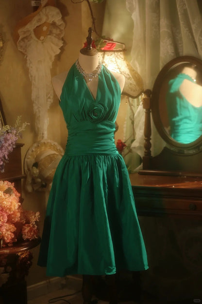 Charming Homecoming Dress Halter Pleated Flower Dress Back to School Outfits Party Dress  D6402