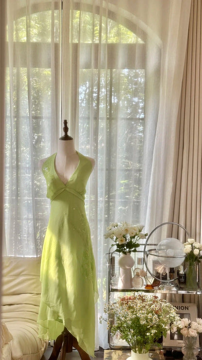 Charming Homecoming Dress Halter Beaded Backless Dress Back to School Outfits Party Dress  D6434