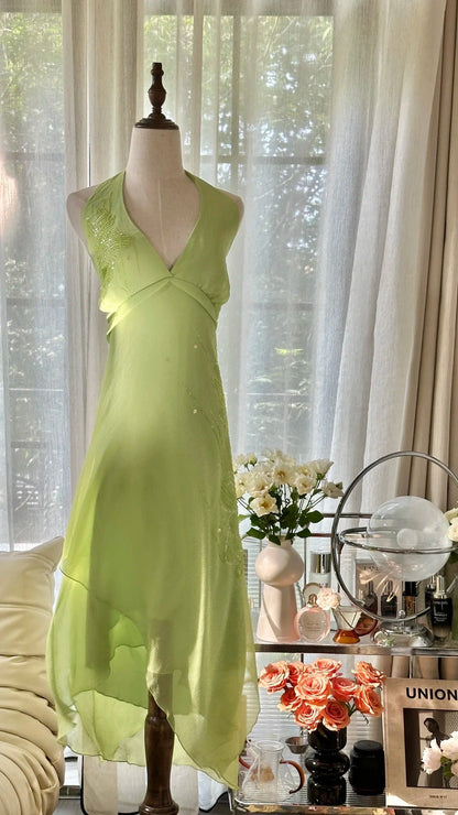 Charming Homecoming Dress Halter Beaded Backless Dress Back to School Outfits Party Dress  D6434