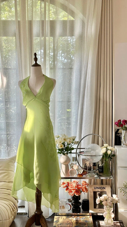 Charming Homecoming Dress Halter Beaded Backless Dress Back to School Outfits Party Dress  D6434